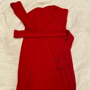 New Red MIDI Dress one shoulder